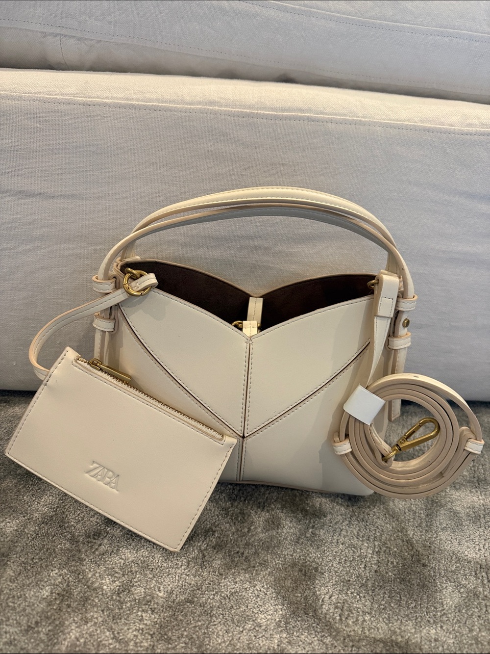 NWOT Zara Cream Mini Seam Detail Bucket Bag